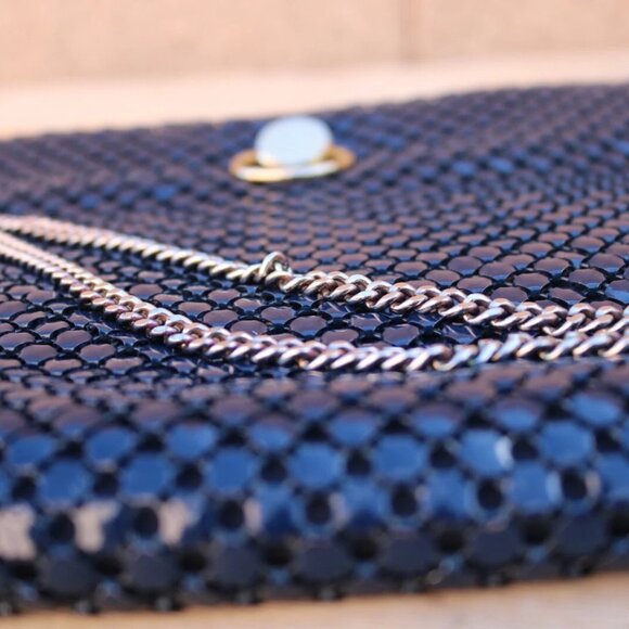 Blue Metal Mesh Handbag Mesh Purse Mesh Evening Clutch Vintage - Picture 2 of 16